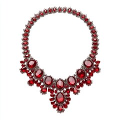Elegant red gemstone necklace with intricate design and sparkle.