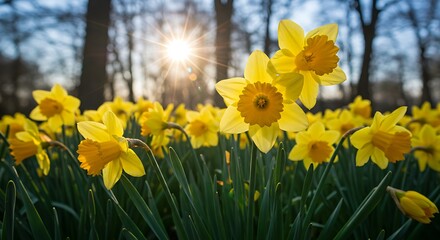 Obraz premium Golden Hour Daffodils: Spring's Radiant Embrace AI Generated
