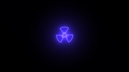 Neon radiation, radioactive neon sign on black background. Nuclear warning.