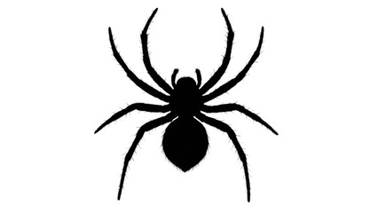 High-resolution silhouette of a black spider with detailed hairy legs, isolated. Perfect for Halloween themes, creepy illustrations, pest control concepts, educational mate
