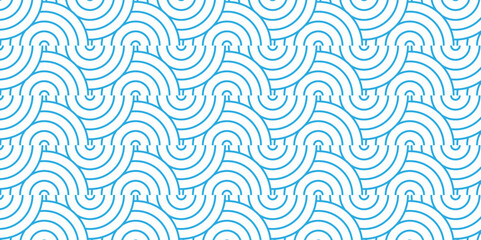 Fototapeta premium Overlapping Pattern Minimal diamond geometric waves spiral transparent and abstract circle wave line. blue seamless tile stripe geometric create retro square line backdrop pattern background. 