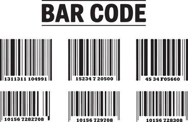 Barcode set, multiple barcodes collection, black and white barcode design, product labeling, inventory tracking