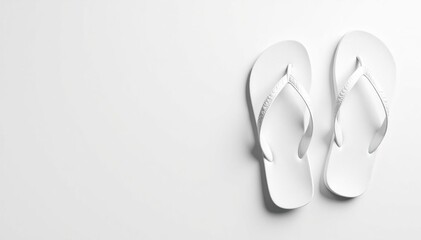 Pair of white flip-flops, isolated on plain white backdrop , apparel, simple