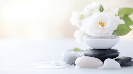 Spa stones, flowers, water