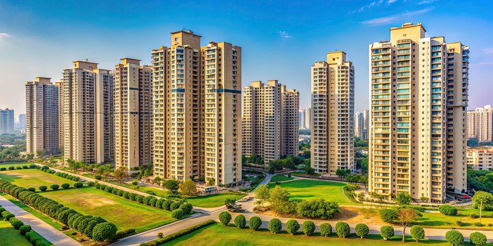 Highrise buildings in Greater Noida, Uttar Pradesh, India, skyscrapers, urban, architecture, modern, cityscape