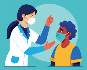 Doctor Checking Patient Wearing Face Mask. Healthcare and Safety