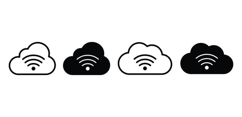 Cloud Storage Wifi Icons Black and White Wireless Network Symbols Vector Design