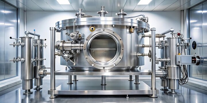 High vacuum analytical chamber with scientific sample inside, vacuum, analytical, chamber, sample, scientific