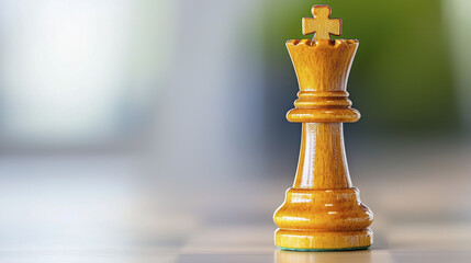 wooden chess king piece stands prominently on chessboard, symbolizing strategy and competition in game of intellect and skill