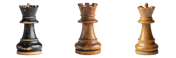 Isolated Chess Pieces on Transparent Background with Checkerboard Design