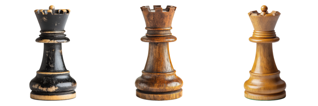 Isolated Chess Pieces on Transparent Background with Checkerboard Design