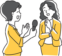 女性にインタビューする人