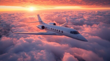 Obraz premium Jet soars above clouds, bathed in sunset's glow