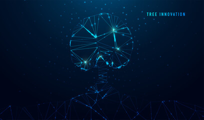 Abstract polygonal tree innovation. Glittering star dust lights. Polygonal futuristic style. Graphic concept for your design