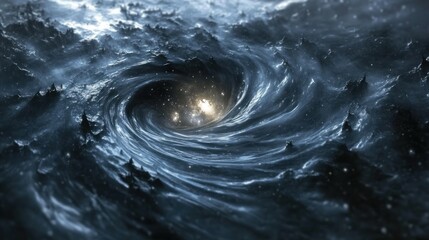Abstract Swirling Vortex with Glowing Center and Dark, Moody Atmosphere