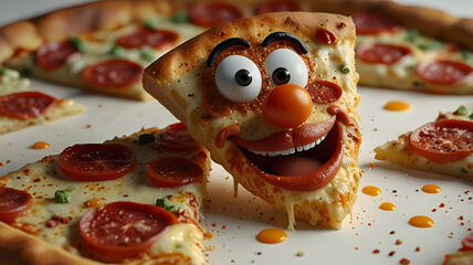 Smiling Pizza Slice with Melty Cheese and Legs