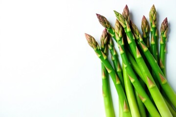 Fototapeta premium Freshly picked asparagus spears, arranged on white , asparagus, vibrant, texture
