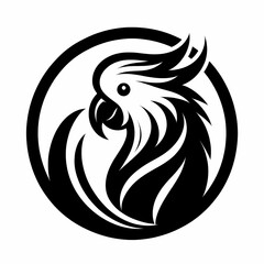Obraz premium Cockatoo logo with expressive stance and curved beak. Sleek vector graphic. Perfect for logos, branding, or decorative designs