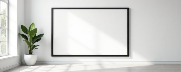 Elegant black border on pristine white wall Perfect for showcasing artwork or photos , hanging, marketing, design