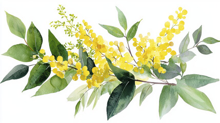 vibrant watercolor illustration featuring yellow flowers and green leaves, showcasing beauty of nature in delicate arrangement