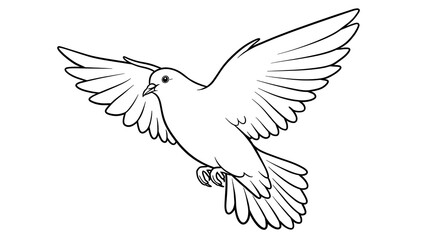 Obraz premium Flying Dove Illustration with Open Wings in Black and White