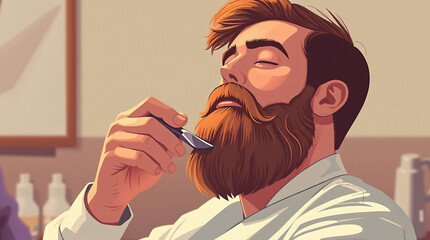 Stylish Barbershop with Barber Cutting Client's Hair in Retro Minimalist Design for barber shop salon advertising, grooming services promotion, hair styling business
