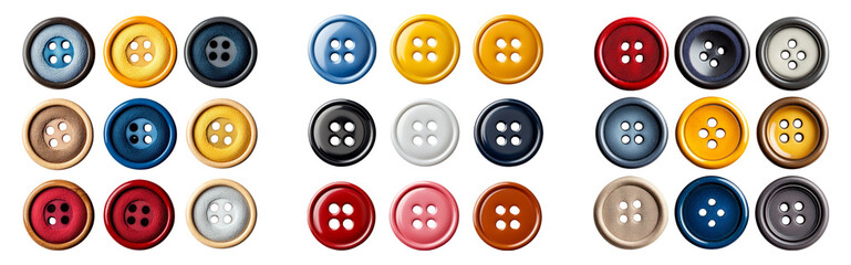 Colorful assortment of buttons isolated on a transparent background