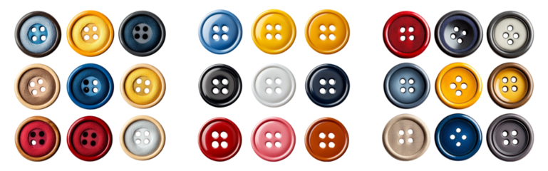 Colorful assortment of buttons isolated on a transparent background