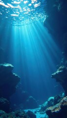 Fototapeta premium Deep blue underwater bubbles, dreamy and mysterious , deep, dynamic