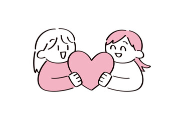 ハートを持つ2人のイラスト