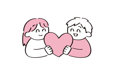 ハートを持つ2人のイラスト