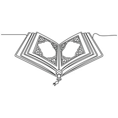 Continuous one line art drawing of open Quran Ramadan concept vector illustration simple flat icon for Ramadan vector.