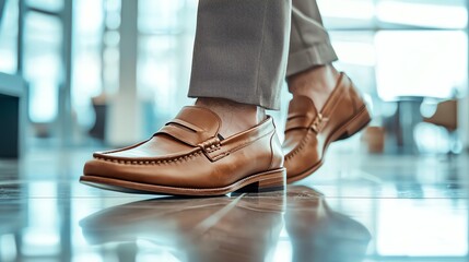 Stylish leather shoes in a modern setting.