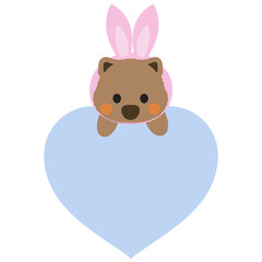 Wombat, Easter, bunny ears, eggs, basket, heart, cute, cartoon, holiday, spring, festive, pastel, kawaii, animal, marsupial, greeting, celebration, design, graphic, illustration