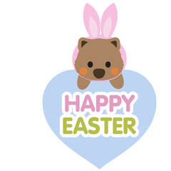 Wombat, Easter, bunny ears, eggs, basket, heart, cute, cartoon, holiday, spring, festive, pastel, kawaii, animal, marsupial, greeting, celebration, design, graphic, illustration