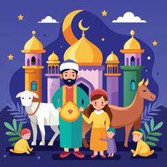 Naklejka premium Eid Al Adha Mubarak Banner flat Illustration Design