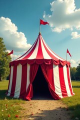 Striped red & white circus tent, vibrant canvas , show, carnival, big top