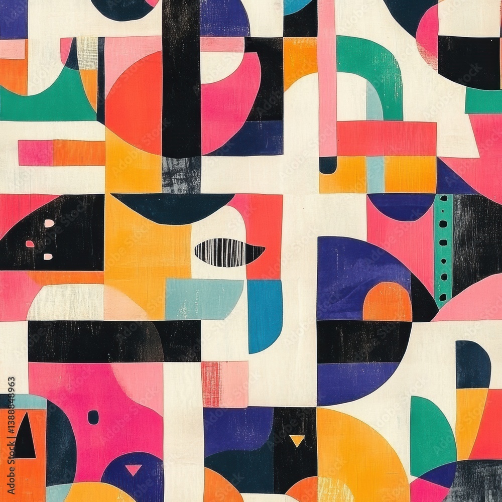 Poster bold artistic abstract pattern featuring geometric shapes and vibrant colors in a modern contemporar