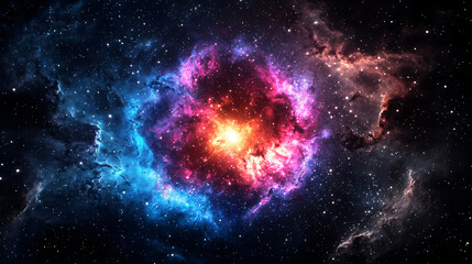 Luminous Cosmic Nebula Radiating Multicolored Light And Energy Within Vast Starry Expanse Of Space