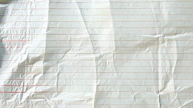 Top-down view of crumpled lined paper, creating a textured background. Ideal for a video on creativity or brainstorming concepts. Live desktop wallpaper.