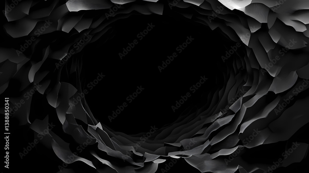 Wall mural a dark, fragmented surface with geometric shapes creating a hollow center, giving a dynamic and abst