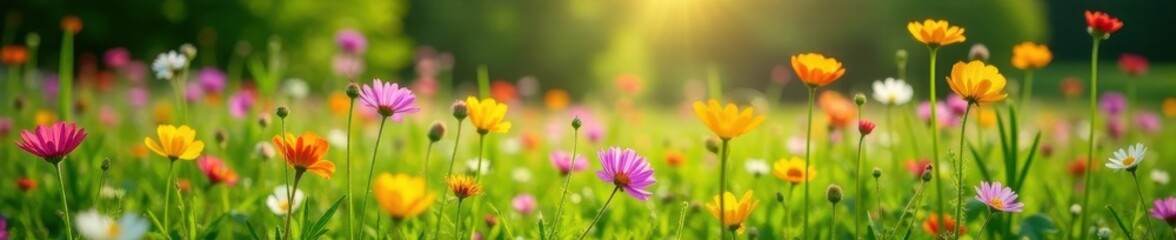 Fototapeta premium Vibrant wildflowers bloom in a Massachusetts meadow , image, closeup