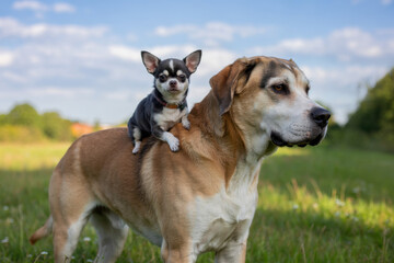 Chihuahua on Great Dane's back
