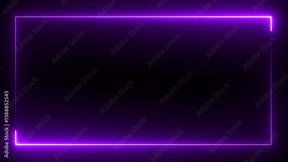 Poster glowing neon rectangle frame icon animation on black background. rectangular frame made of two movin
