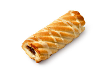 One long biscuit with filling close-up. Cookies isolated on a white background.