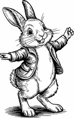 A playful rabbit wearing a jacket silhouette
