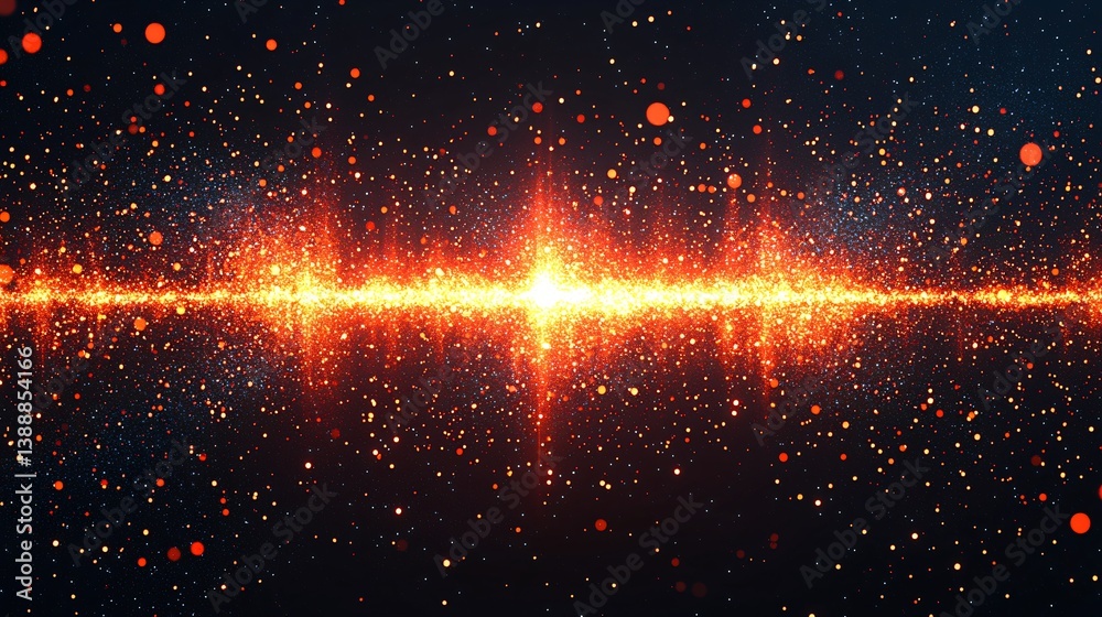 Wall mural abstract bright horizontal pulse amidst dispersed sparkling particles in a dark space