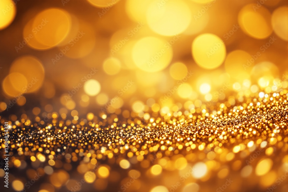 Poster golden bokeh lights with sparkling glitter background.