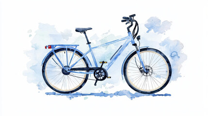 Fototapeta premium blue bicycle illustration with watercolor effect, showcasing its sleek design and artistic flair. This artwork captures essence of cycling