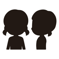 女児の上半身単色シルエットイラストセット